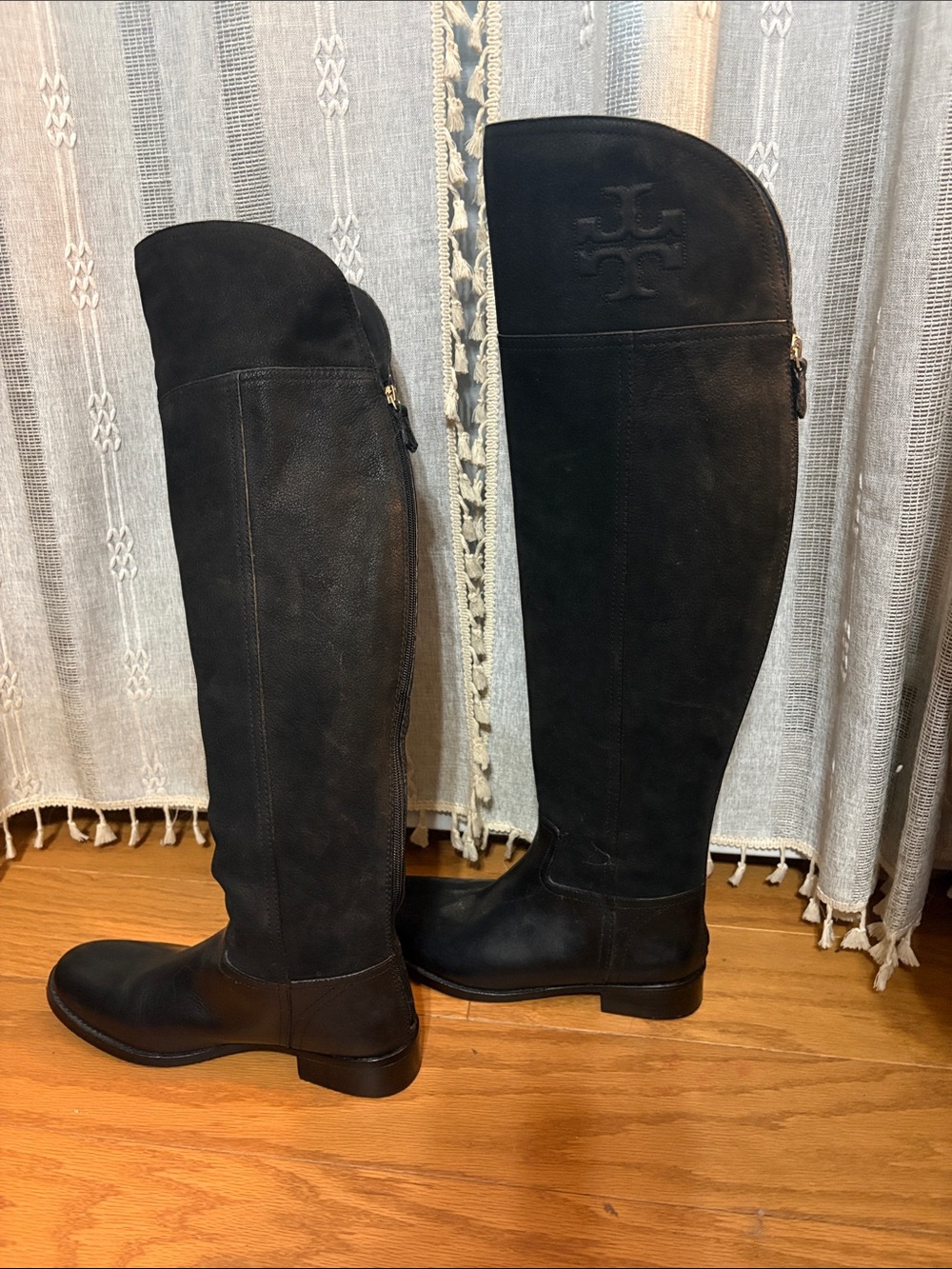 Tory Burch Black Suede & Leather Over-the-Knee Riding Boots